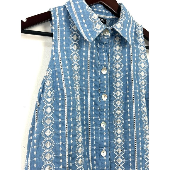 Boho Chic Shirt Dress S Cotton Sleeveless Button Up Embroidered Pockets Summer - Picture 9 of 12